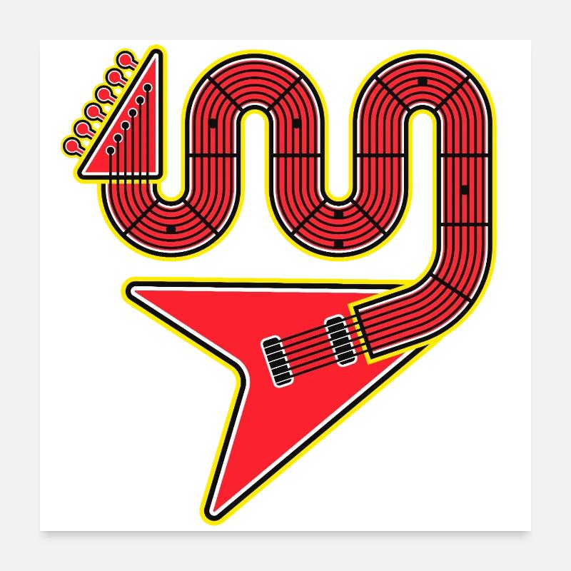 Red Abstract Shape Electric Guitar Poster 24" x 24" (60x60 cm)