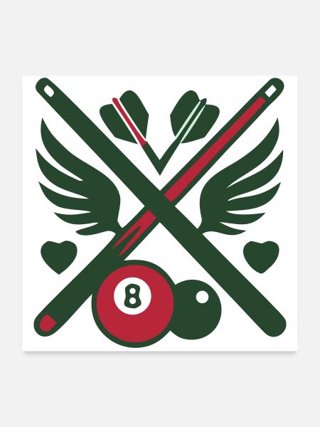 Billard Queue Fluegel Logo - Poster 60x60 cm - Weiß - Vorne