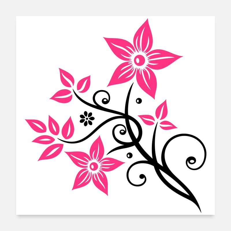 Blumen mit Blättern, Sommer, floral Poster 60x60 cm