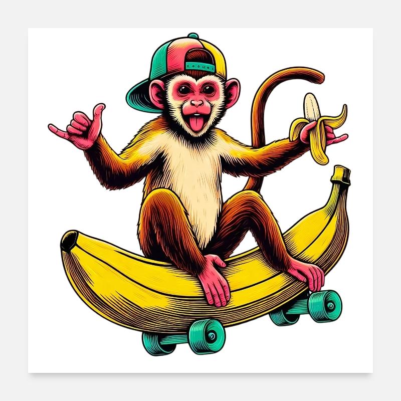 Singe sur Skateboard Poster 60 x 60 cm