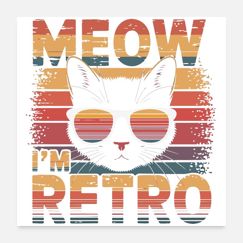 Chat rétro avec lunettes de soleil et texte Poster 60 x 60 cm