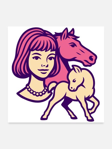 Horse Girl Pop Art Pink - Poster 24" x 24" (60x60 cm) - white - Front