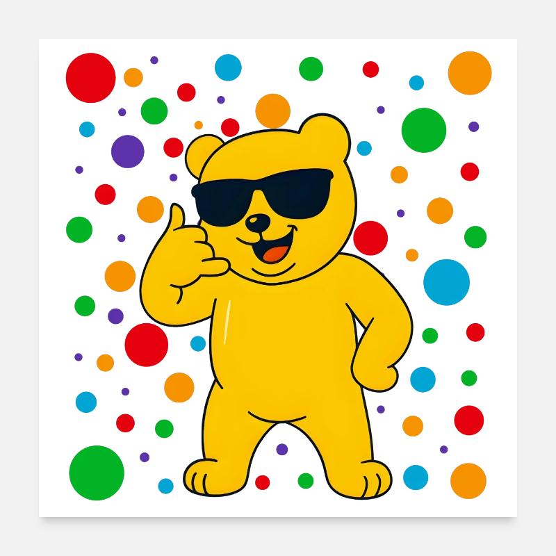 Sonniger Bär mit Sonnenbrille und Konfetti Poster 60x60 cm
