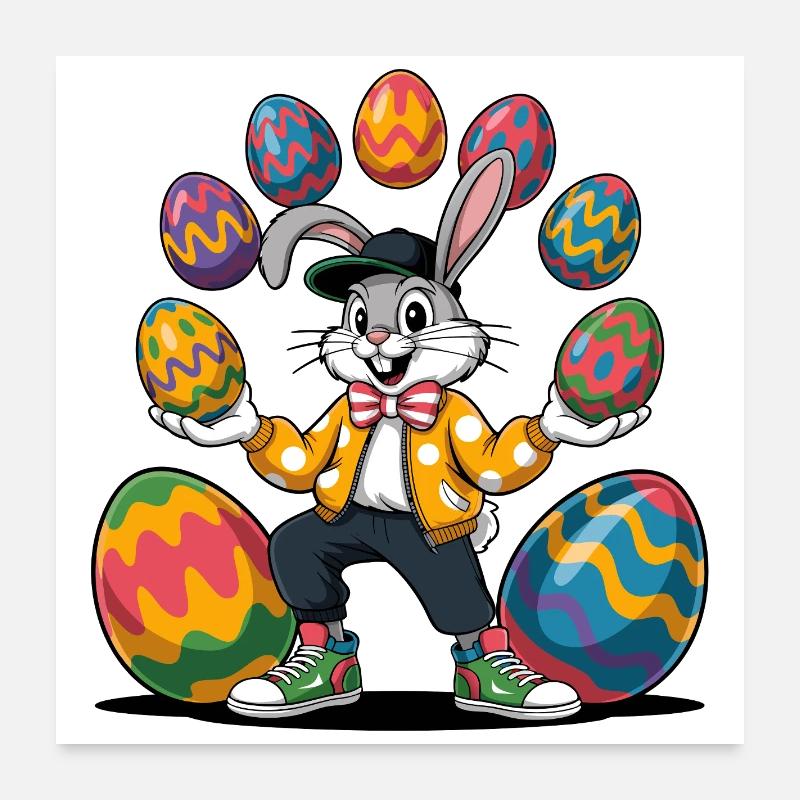 Osterhase mit bunten Eiern Poster 60x60 cm
