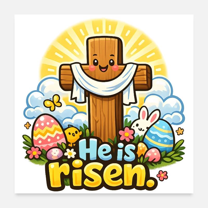 He is Risen Kawaii Cross Poster 24" x 24" (60x60 cm)