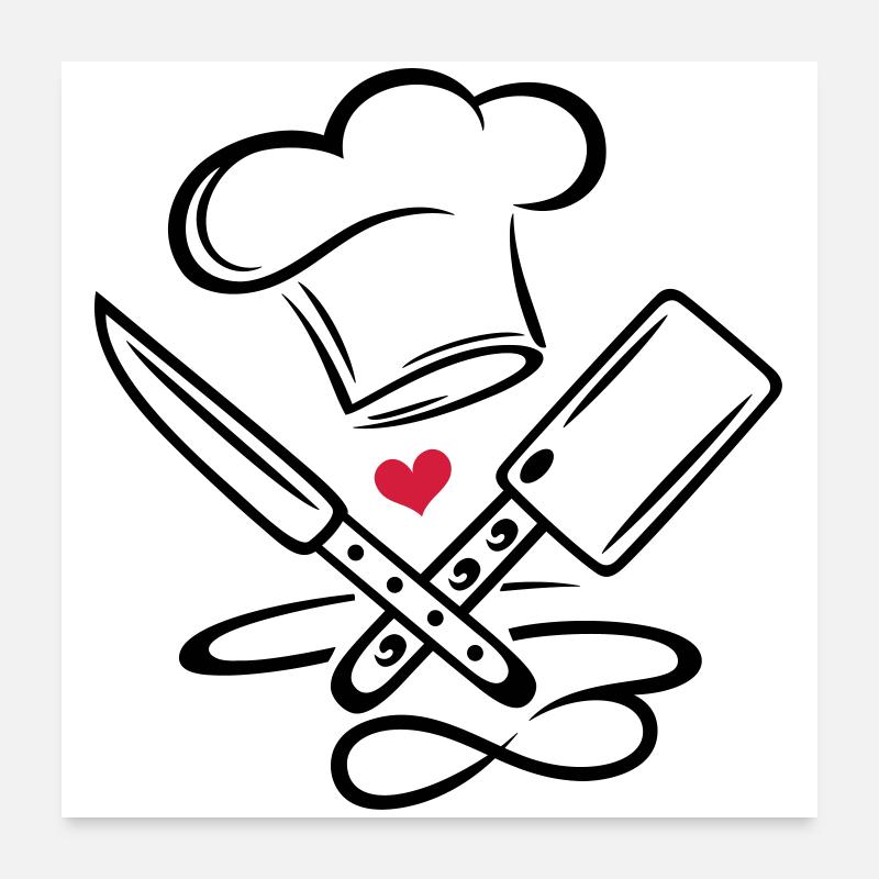 Kochen Kochmütze Chefkoch Messer Infinity Symbol - Poster 60x60 cm - Weiß