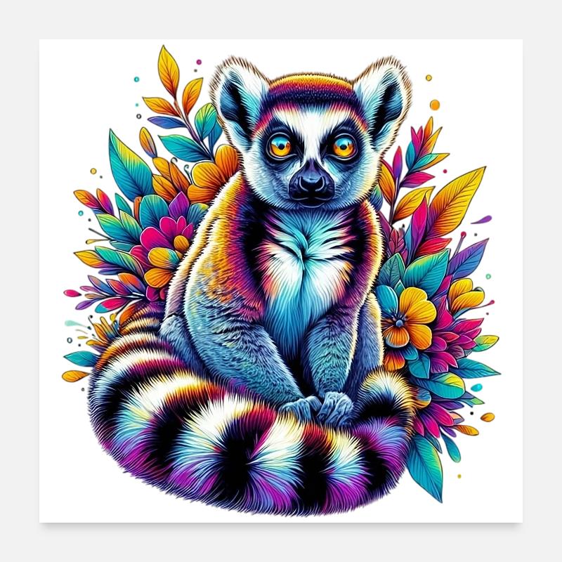 Lemur - Poster 60x60 cm - Weiß