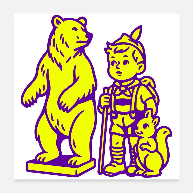 Pop-Art Stilleben mit Bär, Junge und Eichhörnchen Poster 60x60 cm