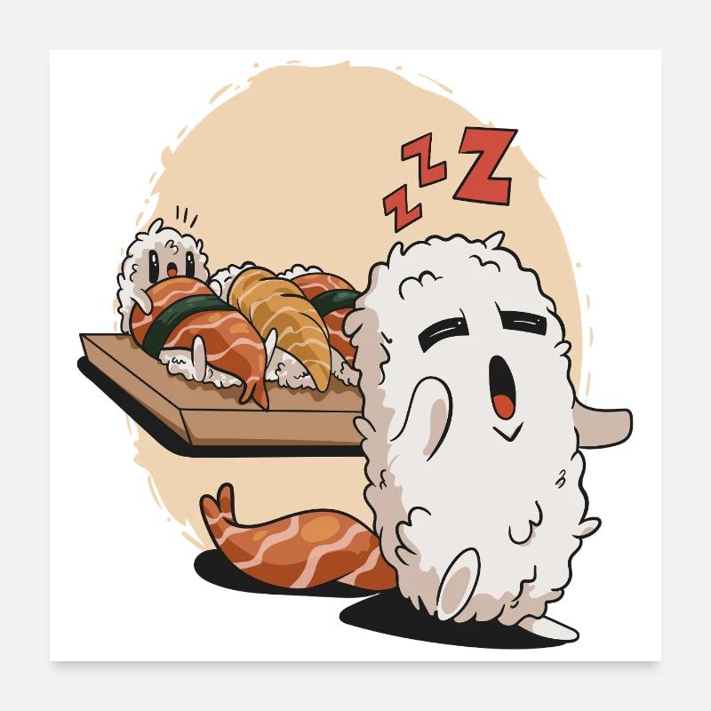 Schlaf-Sushi - Poster 60x60 cm - Weiß