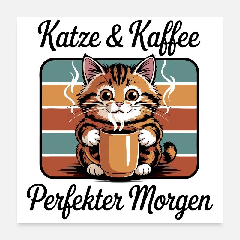 Cat Coffee Pause café rétro Poster 60 x 60 cm