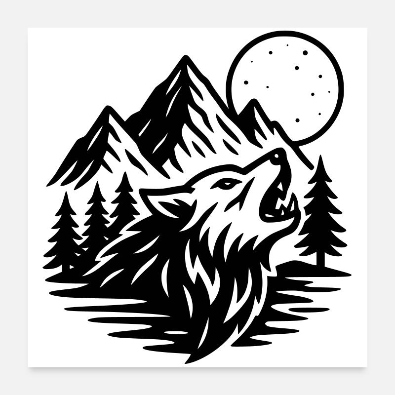 Vollmond Wolf Poster 60x60 cm