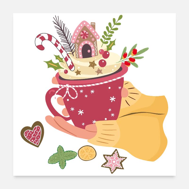  Weihnachtstasse mit Lebkuchenhaus Advent  Poster 60x60 cm