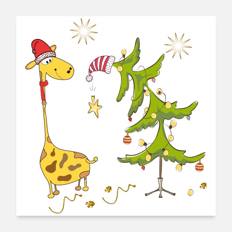 Giraffe mit Weihnachtsbaum Poster 60x60 cm
