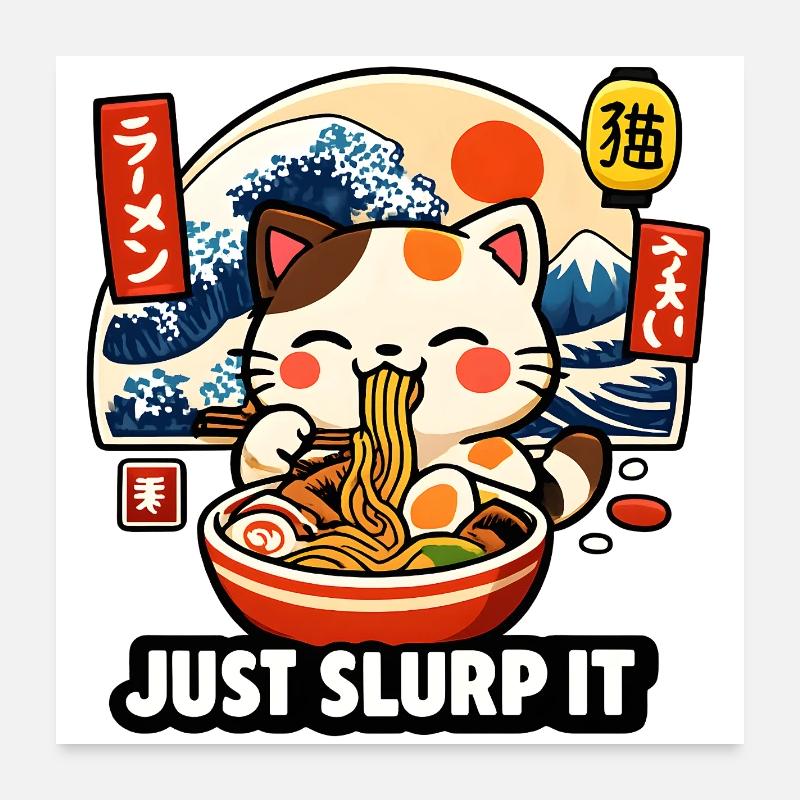 Chat ramen de Kawaii : Aspire-le simplement Poster 60 x 60 cm