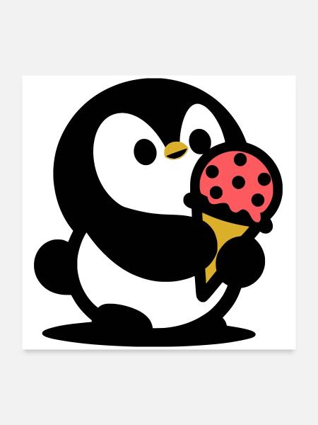 Kleiner Pinguin mit Eis - Poster 24" x 24" (60x60 cm) - white - Front