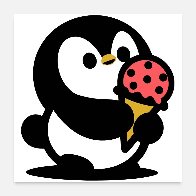 Kleiner Pinguin mit Eis Poster 60x60 cm