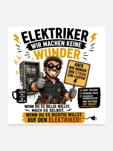 Elektriker Turbo Motiv - Poster 60x60 cm - Weiß - Vorne