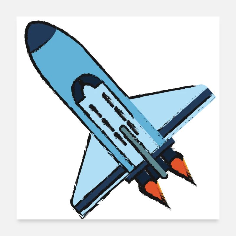 Raketenschiff - Poster 60x60 cm - Weiß