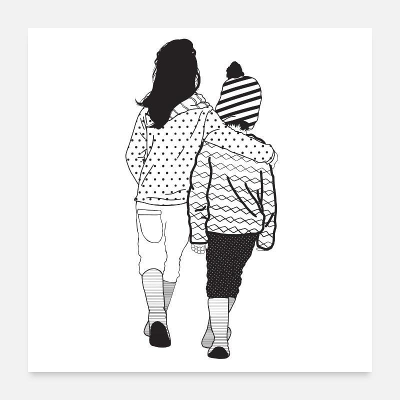 Siblings, patterned in black and white Poster 24" x 24" (60x60 cm)