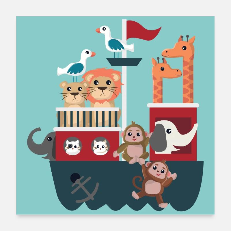 Arche Noah mit Tieren - Poster 60x60 cm - Weiß