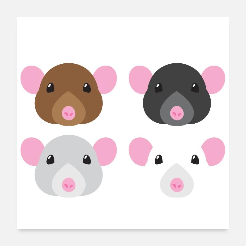 vier Mäuse braun schwarz weiß und grau Poster 60x60 cm
