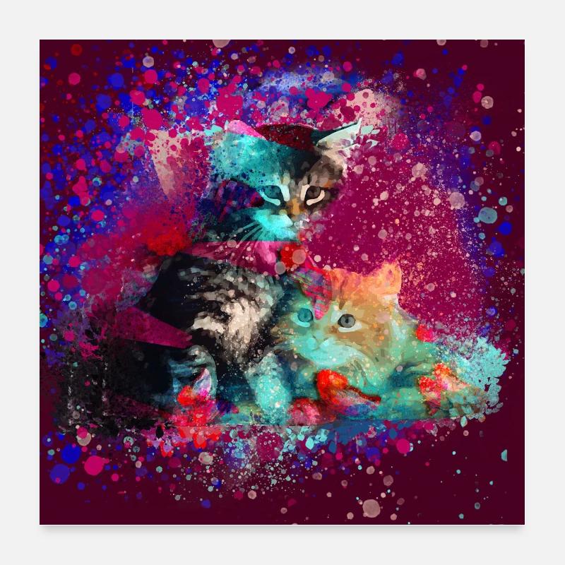 katzen, bunt, Malerei, aquarell,graffiti, kätzchen Poster 60x60 cm