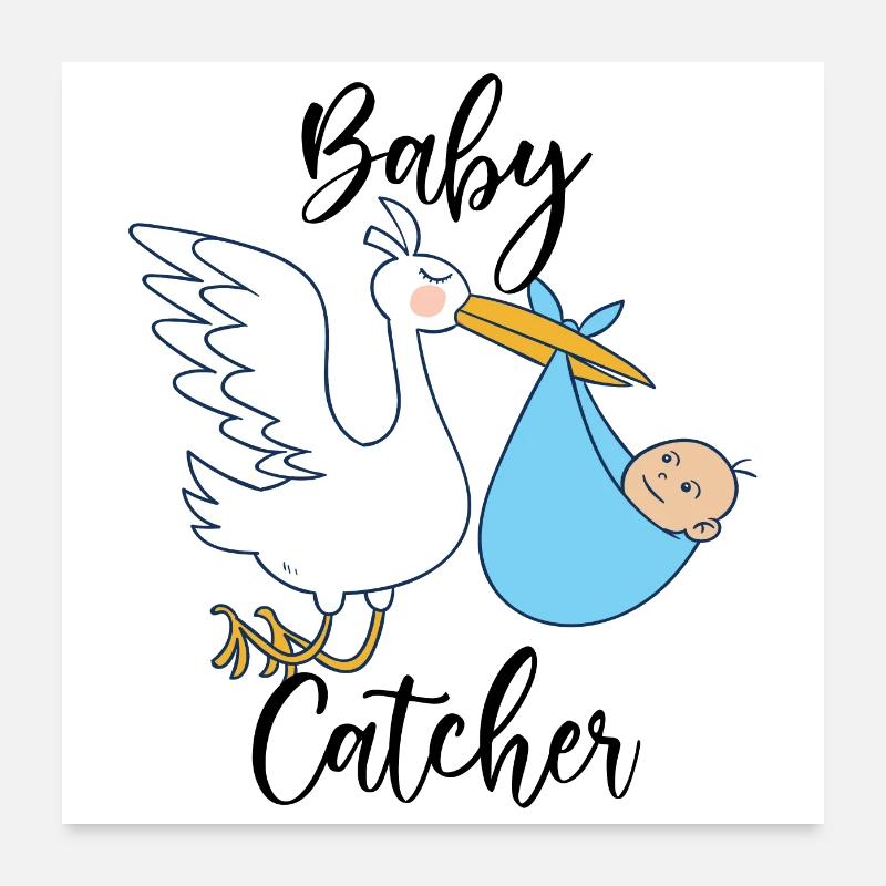 Hebamme Storch | Entbindungspfleger Beruf Geschenk Poster 60x60 cm