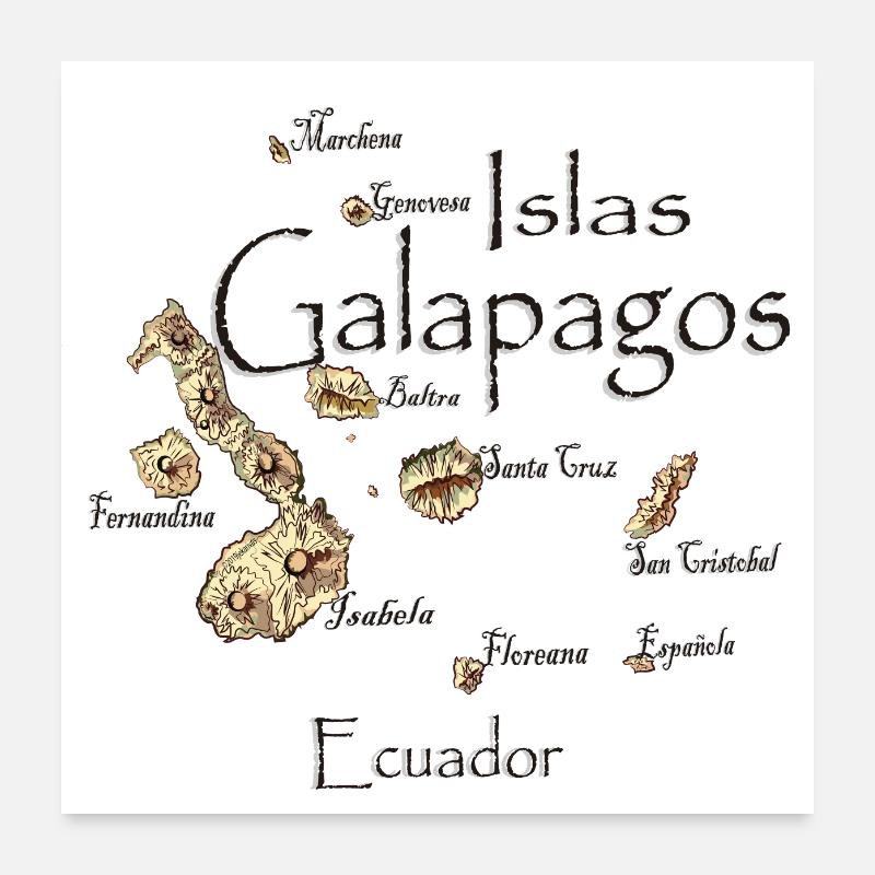 Galapagos Karte 1 Poster 60x60 cm