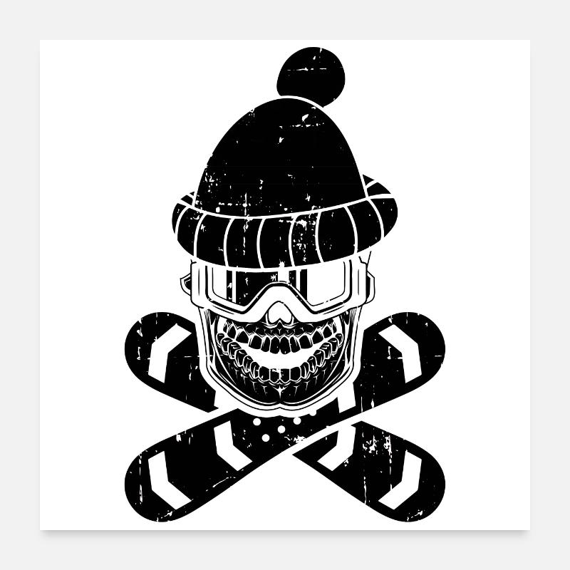 Crâne de snowboard | Idée cadeau ski snowboarder Poster 60 x 60 cm