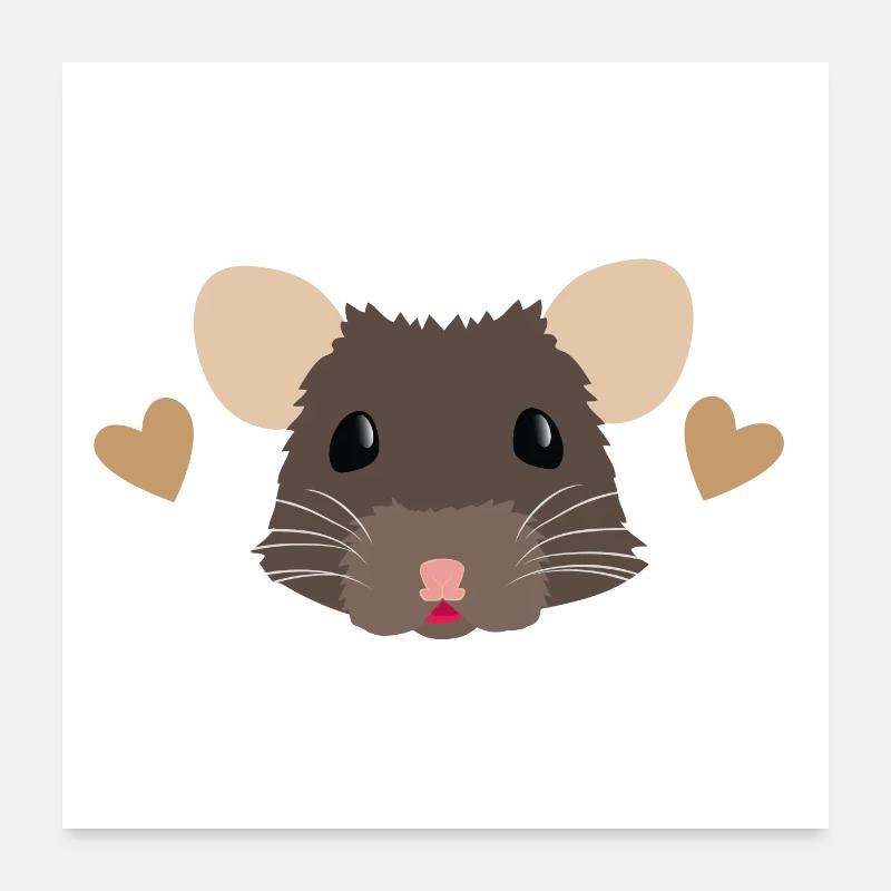 Rat or mouse cute face and hearts Poster 60 x 60 cm