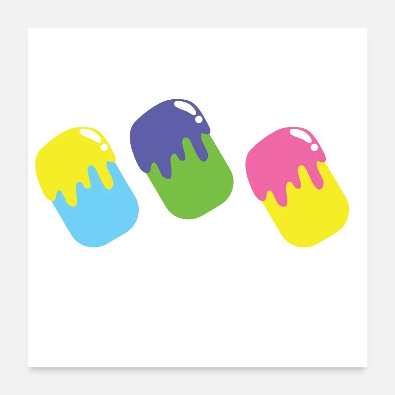 Three multicoloured ice-creams on popsticks Poster 24" x 24" (60x60 cm)