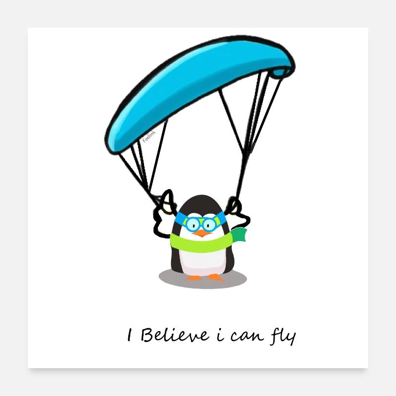 Gleitschirm Paragliding Berge Pinguin Poster 60x60 cm