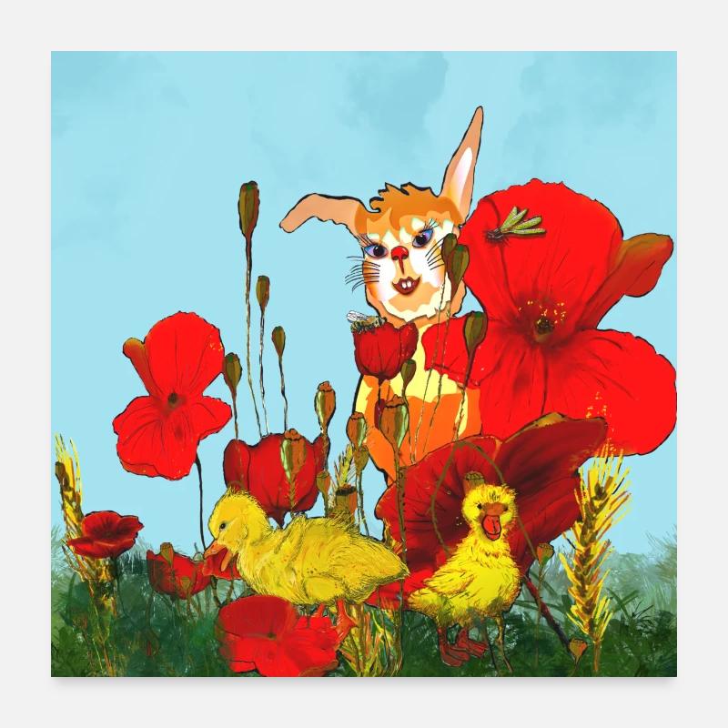 Lapin dans la prairie Poster 60 x 60 cm