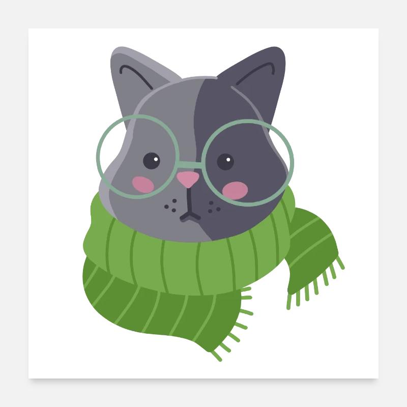 Écharpe grise mignonne de chat de chat dessiné à la main Poster 60 x 60 cm