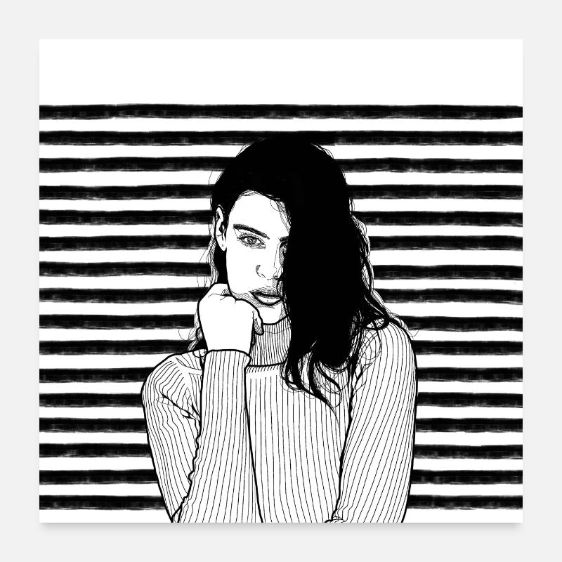 Stripes Black White Poster 24" x 24" (60x60 cm)