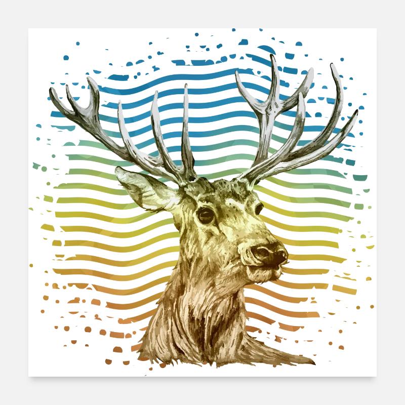 Hirsch - Poster 60x60 cm - Weiß