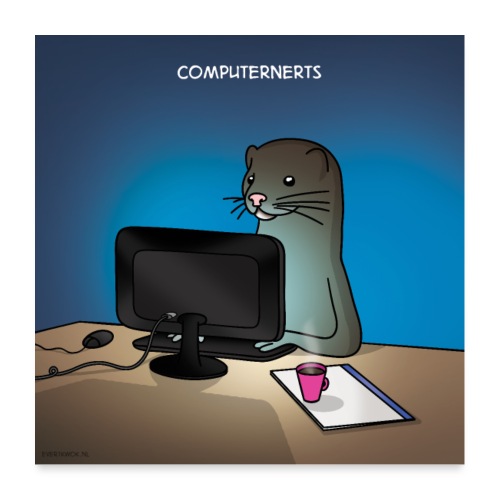 Evert Kwok cartoon 'Computernerts' - Poster 60x60 cm