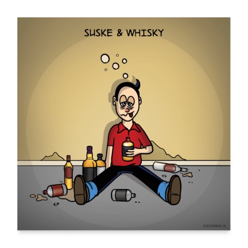 Evert Kwok cartoon 'Whisky' - Poster 60x60 cm