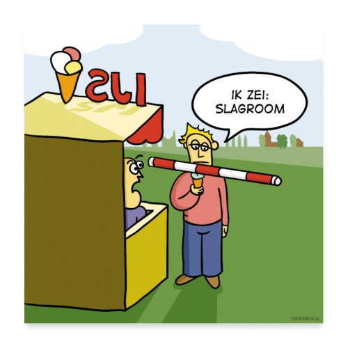 Evert Kwok cartoon 'Slagroom' - Poster 60x60 cm