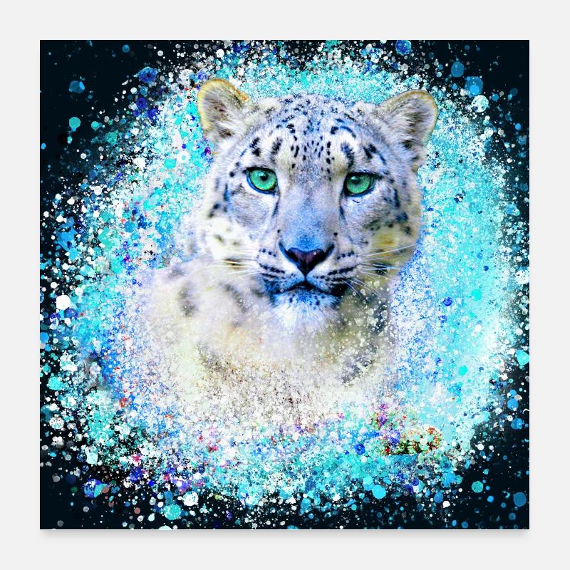 schneeleopard,katze,leopard, jaguar,weiss,graffiti Poster 60x60 cm