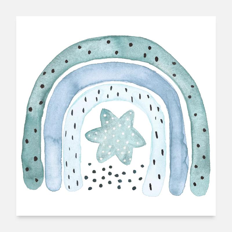 Regenbogen Jeansblau mit Sternchen Poster 60x60 cm