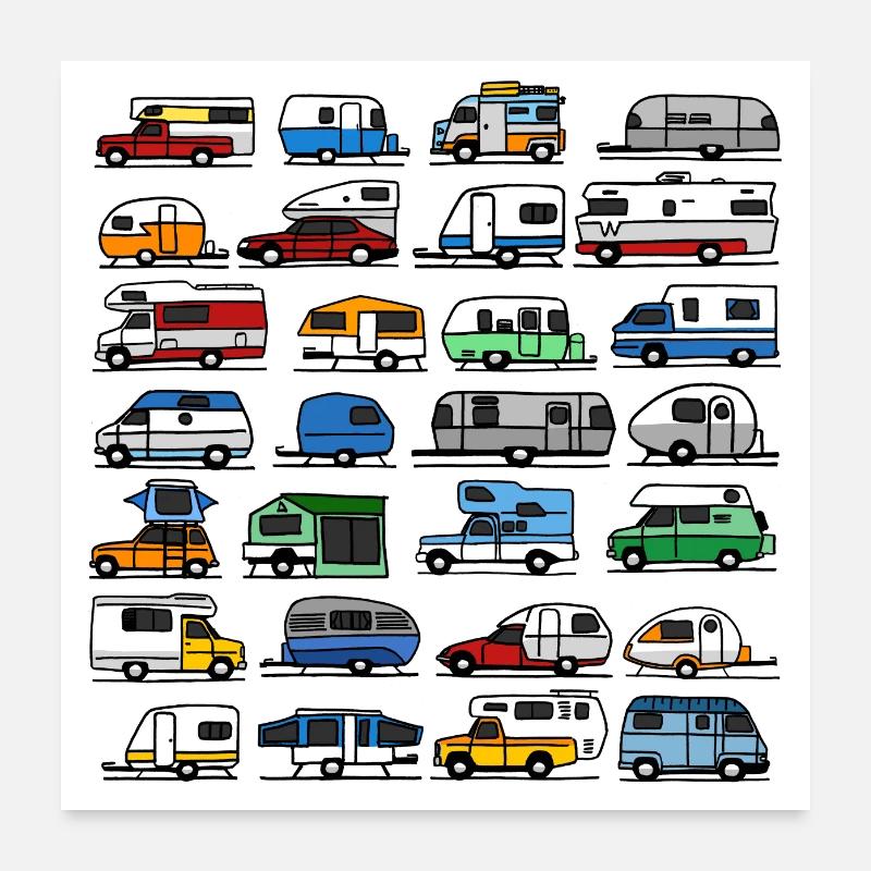 Camping dans différents styles Poster 60 x 60 cm