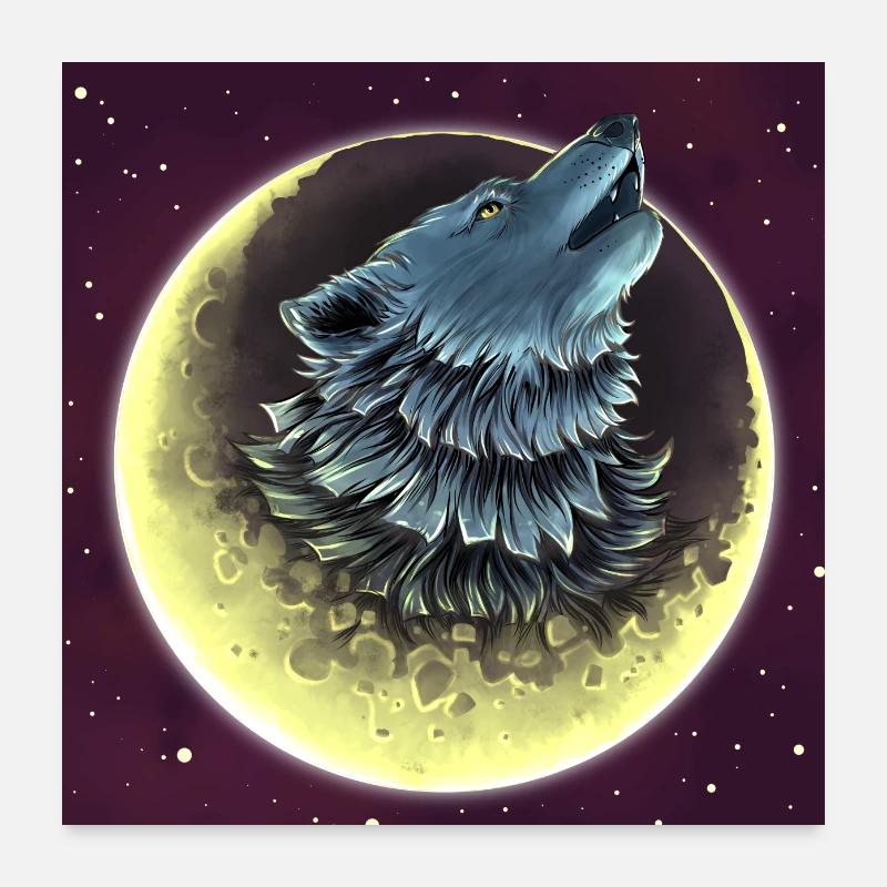 Ein Wolf im Mond - Poster 60x60 cm - Weiß