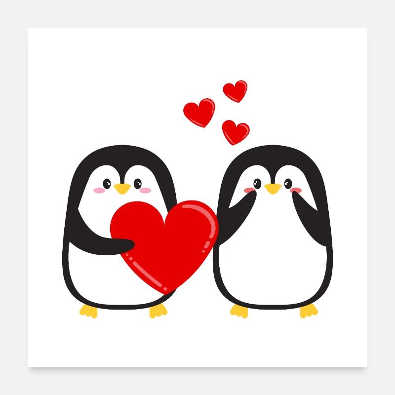 De mignons pingouins amoureux Poster 60 x 60 cm