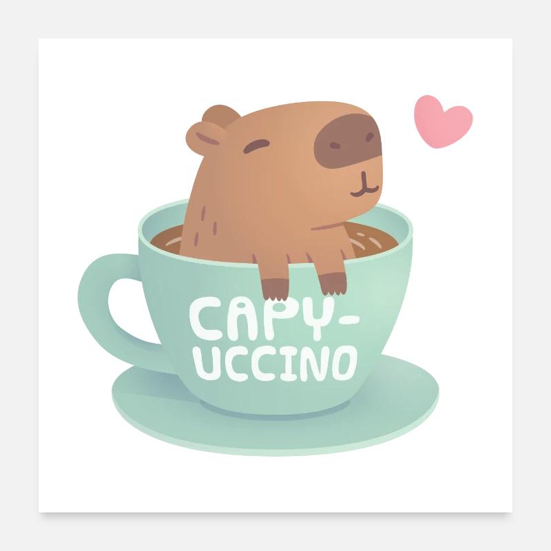 Cute Capybara In Coffee Cup Funny Capyuccino Poster 24" x 24" (60x60 cm)