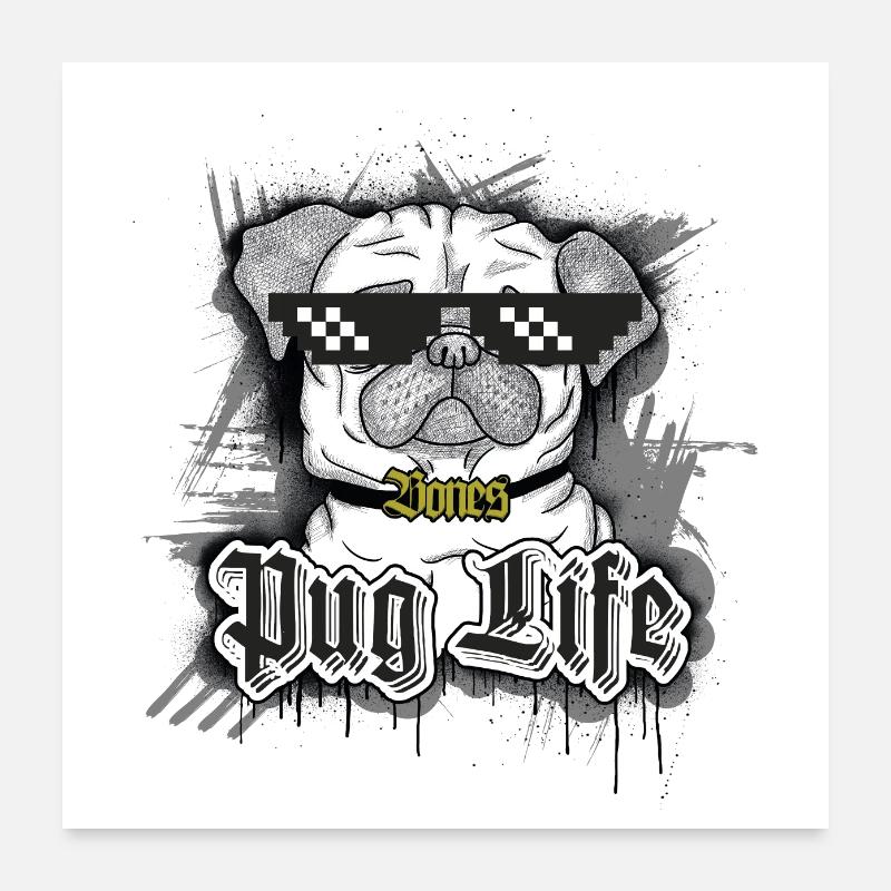 Mops-Leben - Poster 60x60 cm - Weiß