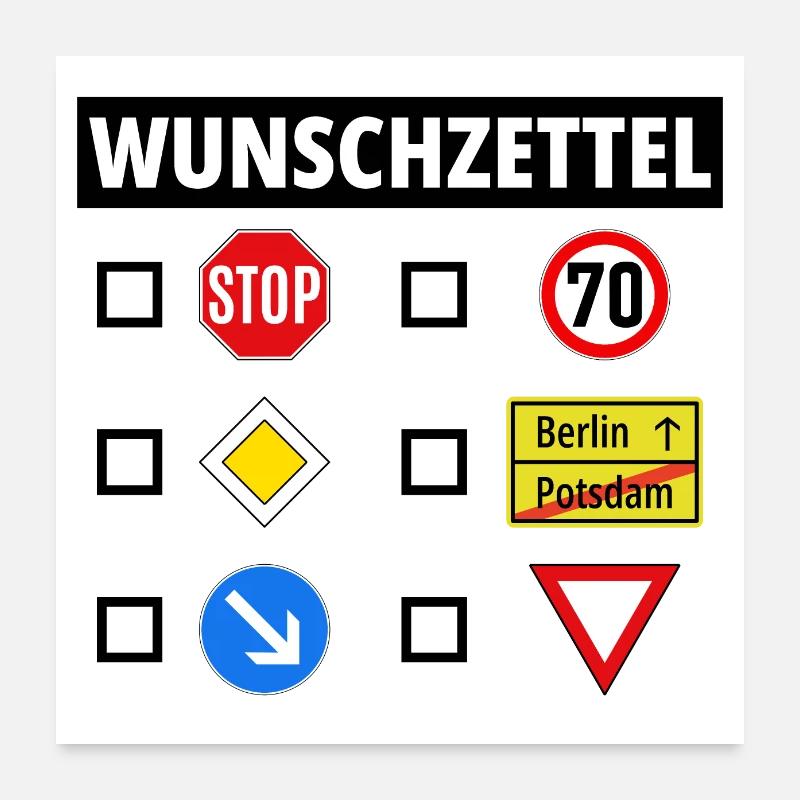 Wunschzettel Straßenschilder Poster 60x60 cm