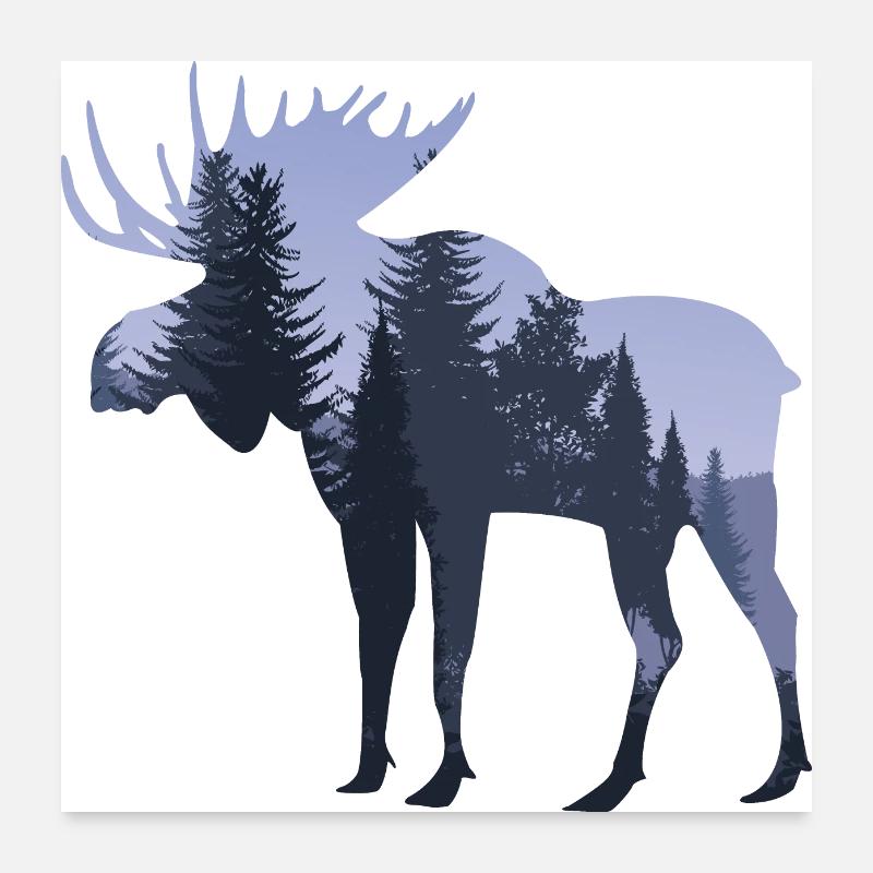 Suède Orignal dans la forêt - Poster 60 x 60 cm - blanc