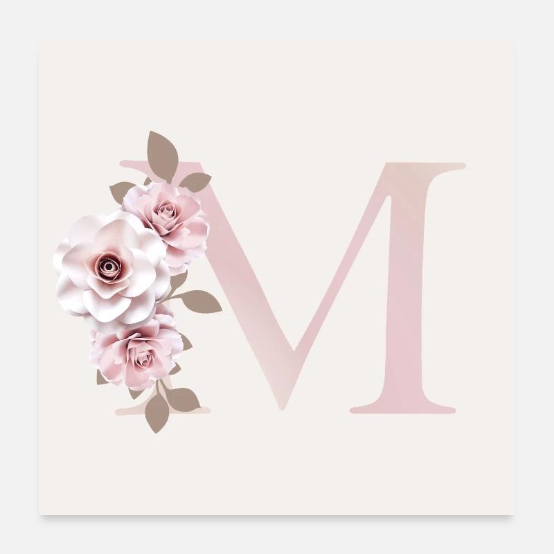 Poster M Buchstabe mit Blumen 3D Effekt Poster 60x60 cm