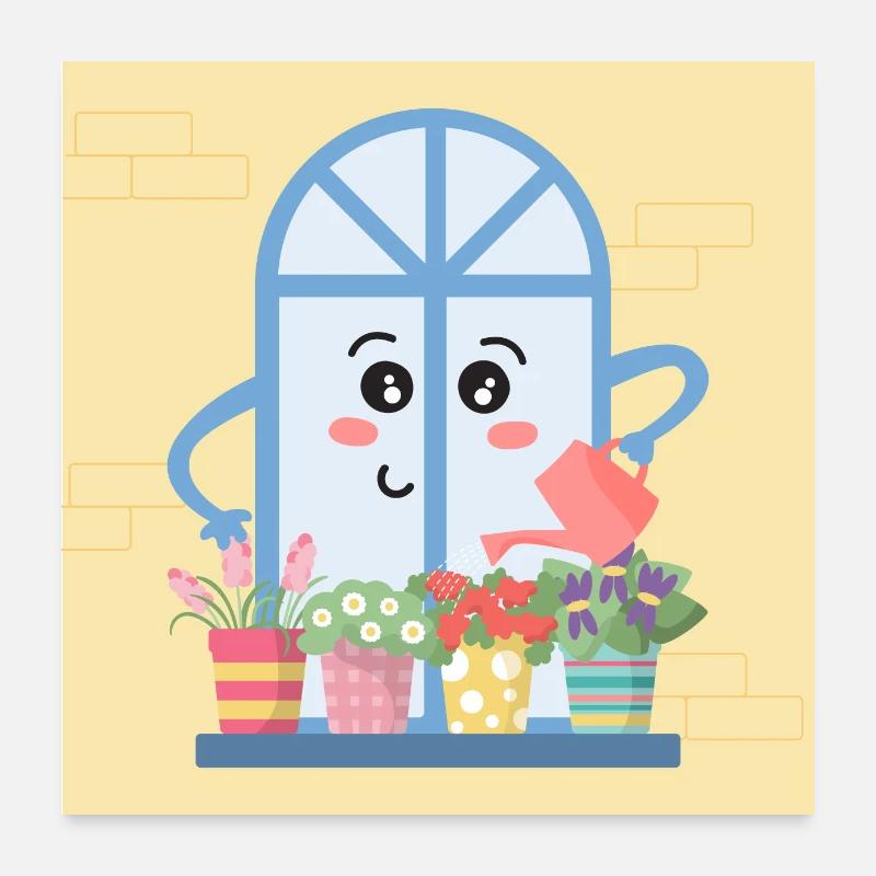 Arrosage des fenêtres fleurs Poster 60 x 60 cm